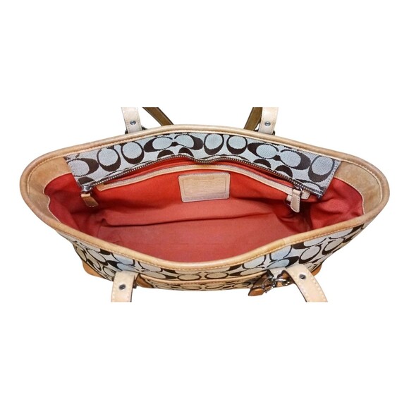 COACH Signature Tote Bag Tan & Brown Traditional Orange Interior Double Handles - Picture 7 of 13